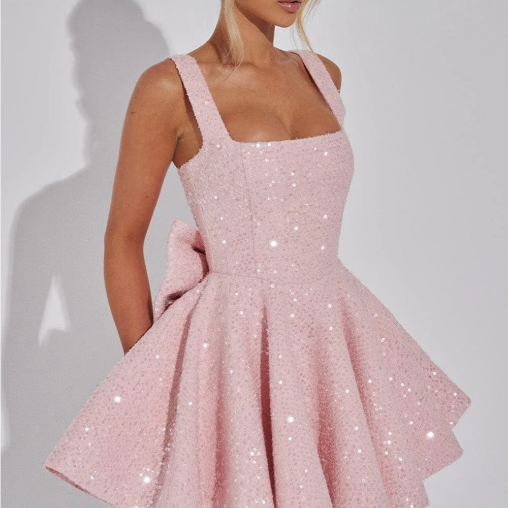 Chic Pink Glitter Mini Dress - Picture 3 of 6